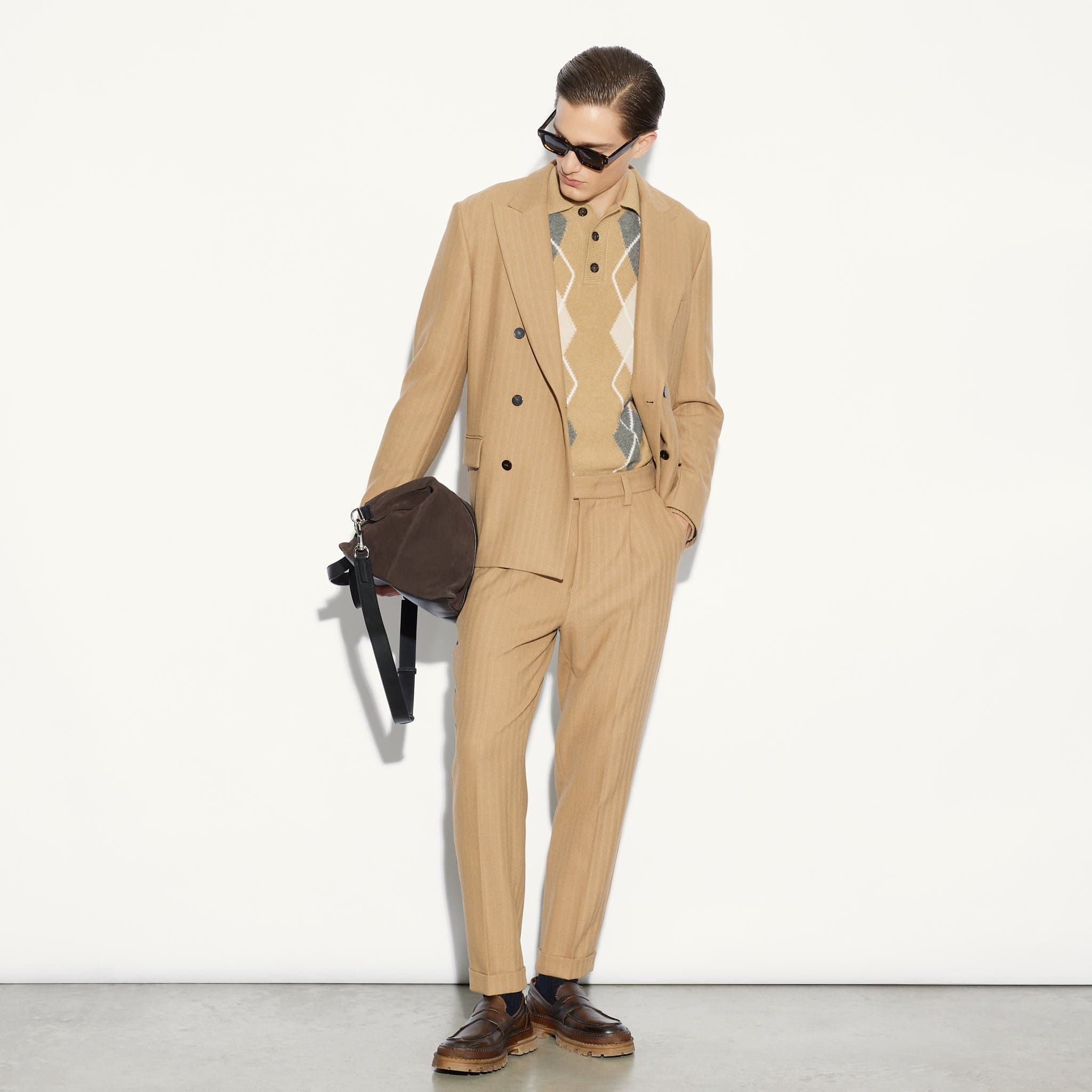 Chino Sartoriale Beige Rigato Pantalone Tessuto Paolo Pecora