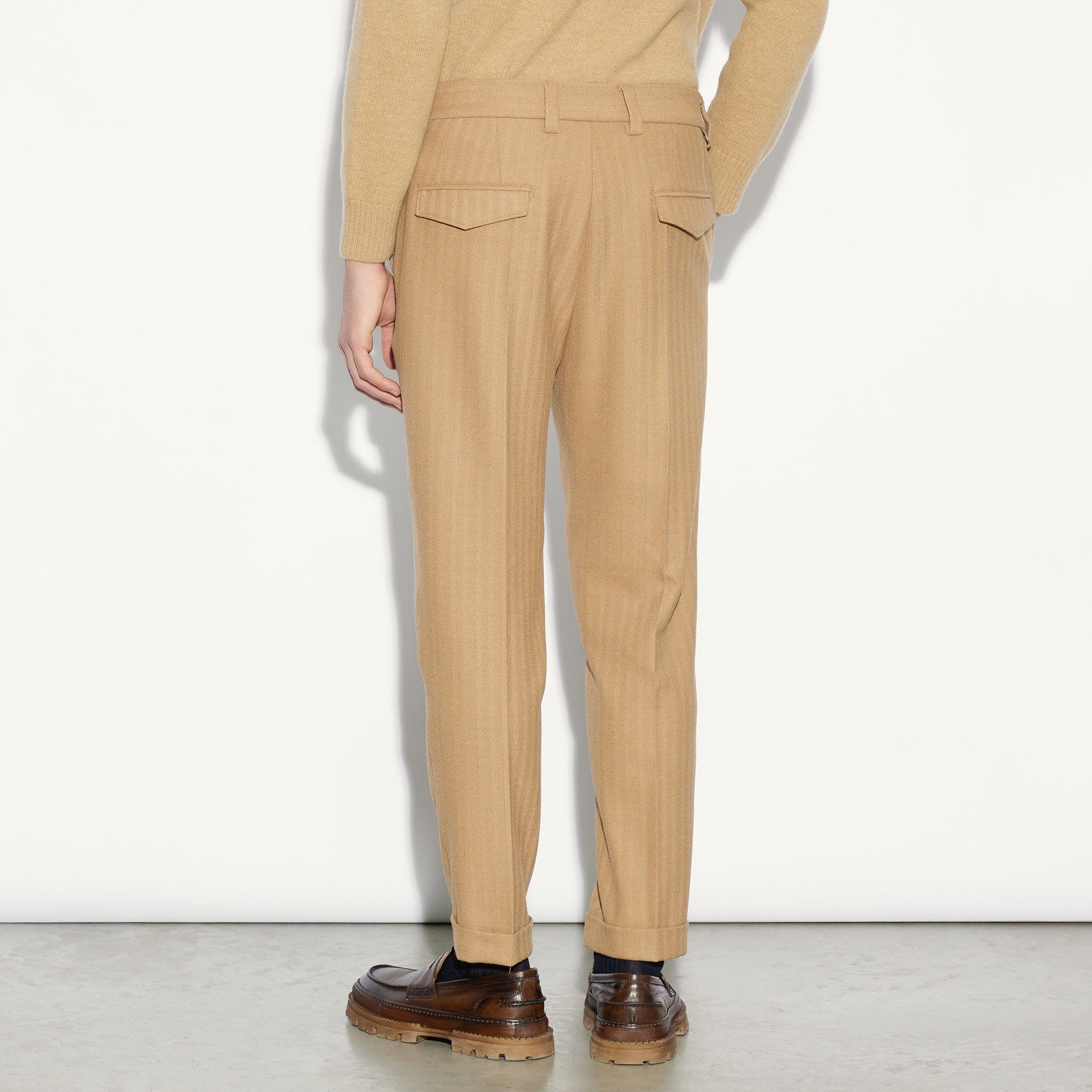 Chino Sartoriale Beige Rigato Pantalone Tessuto Paolo Pecora