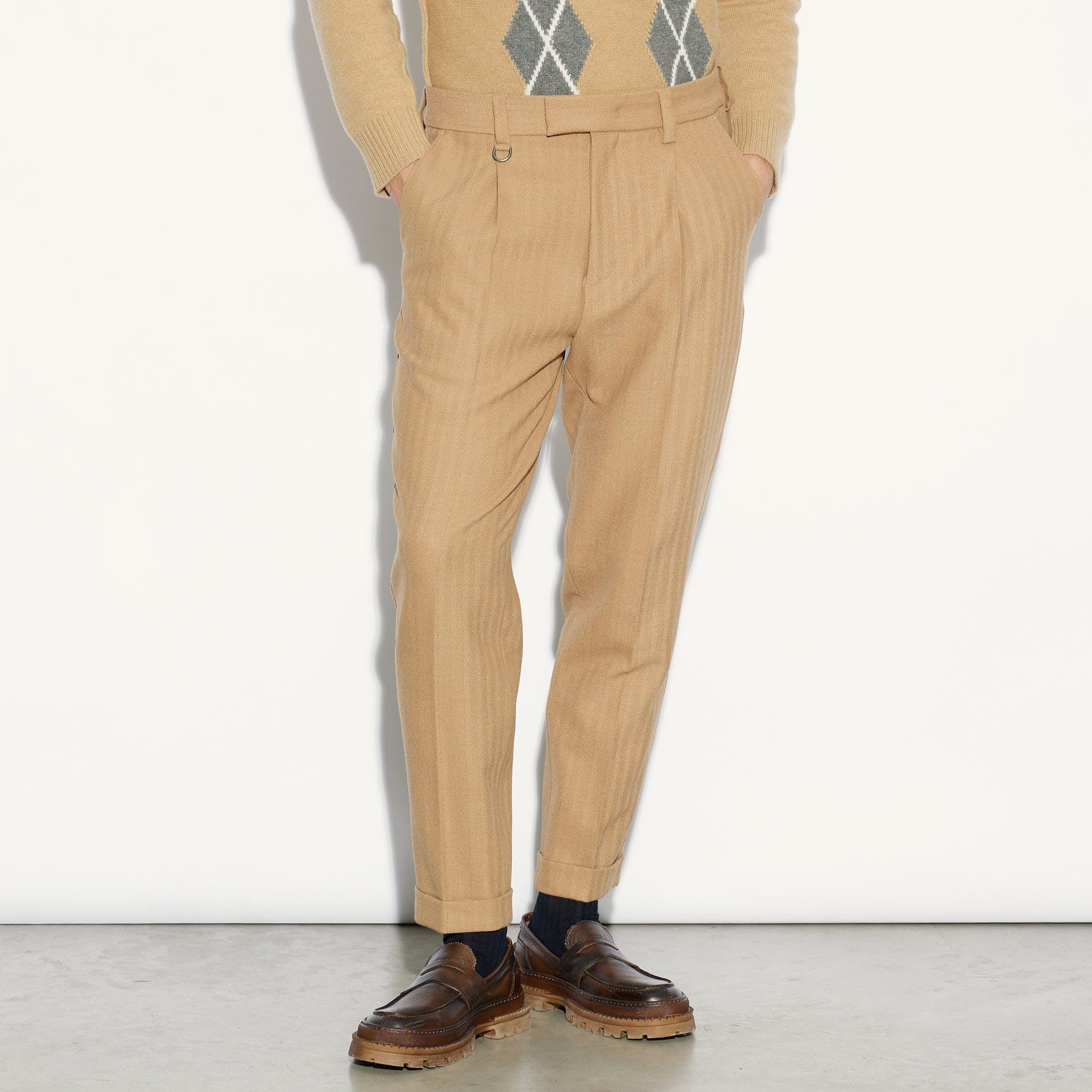 Chino Sartoriale Beige Rigato Pantalone Tessuto Paolo Pecora