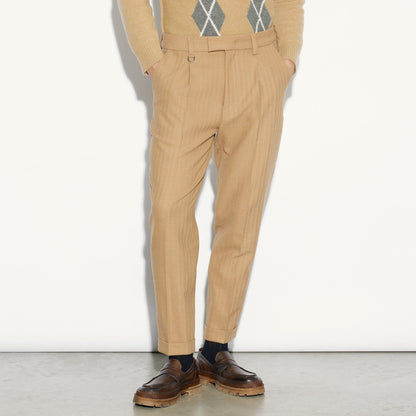 Chino Sartoriale Beige Rigato Pantalone Tessuto Paolo Pecora
