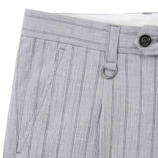 Chino Sartoriale con Pinces "Duomo" in Cotone Rigato Beige Azzurro Pantalone Tessuto Paolo Pecora