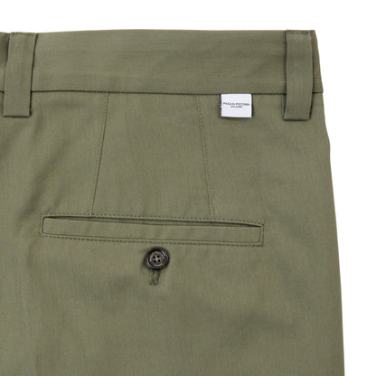 Chino Sartoriale con Pinces "Duomo" in Gabardina Smerigliata Kaki Pantalone Tessuto Paolo Pecora