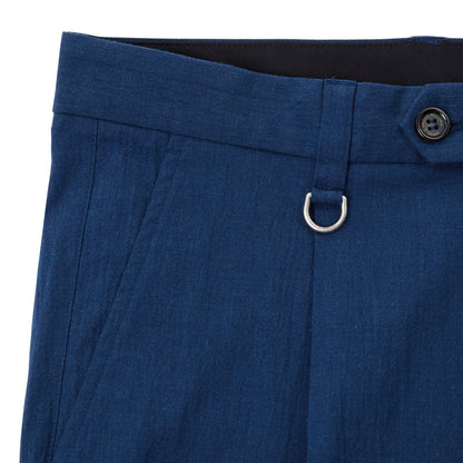 Chino Sartoriale con Pinces "Duomo" in Lino Stretch Blu Navy Pantalone Tessuto Paolo Pecora