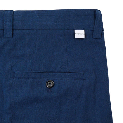 Chino Sartoriale con Pinces "Duomo" in Lino Stretch Blu Navy Pantalone Tessuto Paolo Pecora