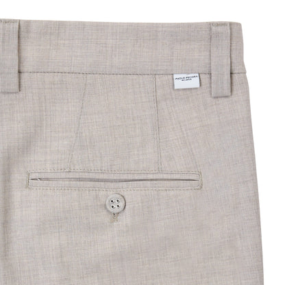 Chino Sartoriale con Pinces "Duomo" in Tela Stretch Beige Melange Pantalone Tessuto Paolo Pecora