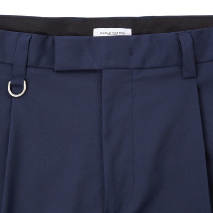 Chino Sartoriale con Pinces "Duomo" in Tela Stretch Blu Navy Pantalone Tessuto Paolo Pecora