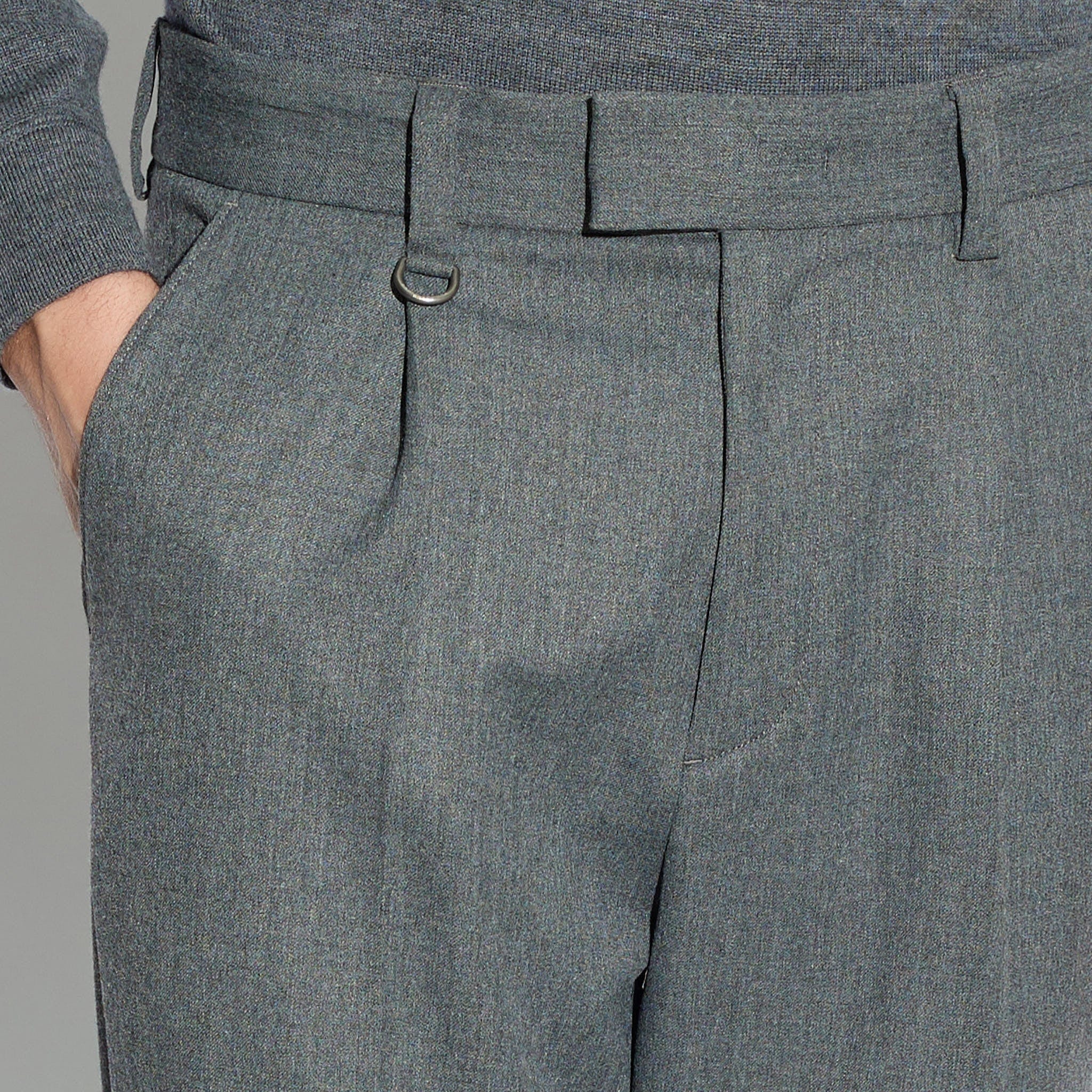 Chino Sartoriale Grigio Melange Pantalone Tessuto Paolo Pecora