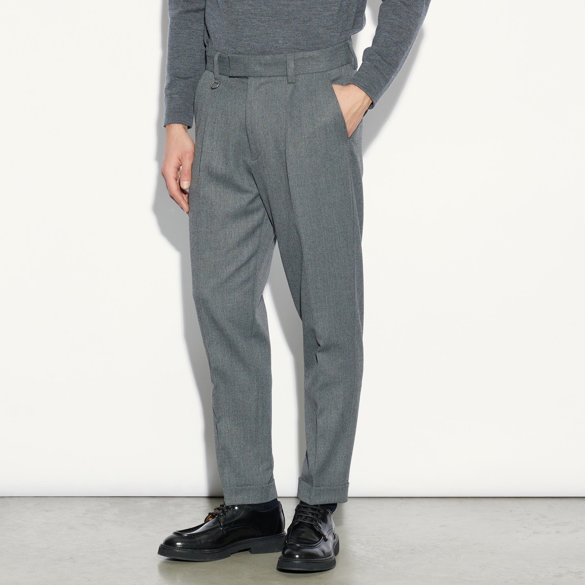 Chino Sartoriale Grigio Melange Pantalone Tessuto Paolo Pecora
