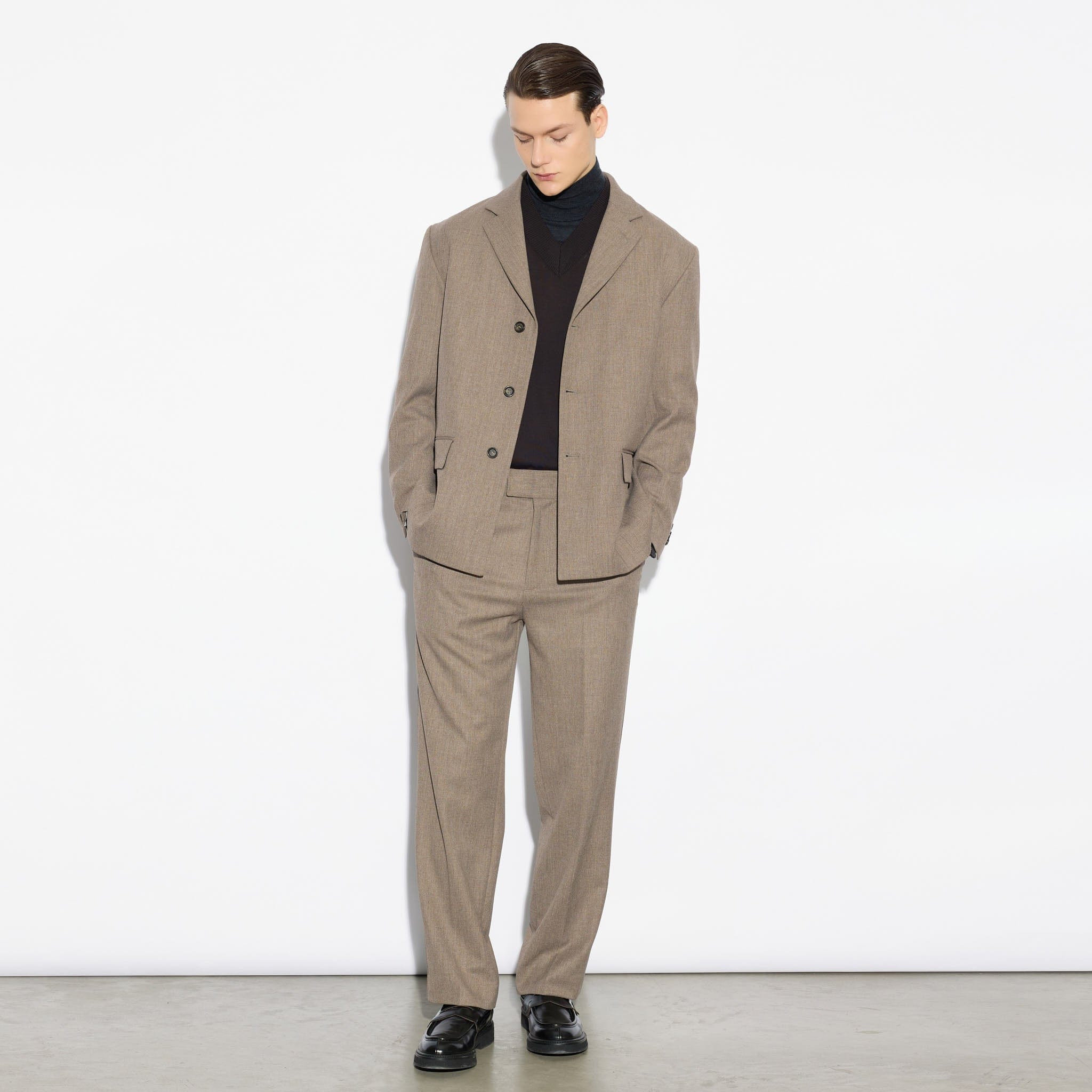 Chino Sartoriale Marrone Chiaro Melange Pantalone Tessuto Paolo Pecora