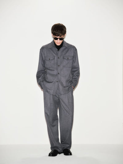 Pantalone Chino con Pinces Over Fit in Tecnolana Grigio Melange Pantalone Tessuto Paolo Pecora