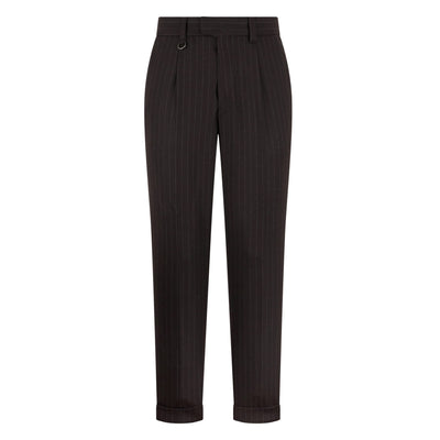 Pantalone Chino Duomo in Misto Lana Gessato Ebano Pantalone Tessuto Paolo Pecora