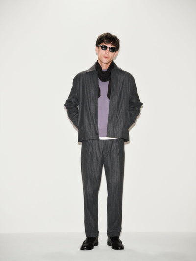 Pantalone Chino Duomo in Misto Lana Gessato Grigio Melange Pantalone Tessuto Paolo Pecora