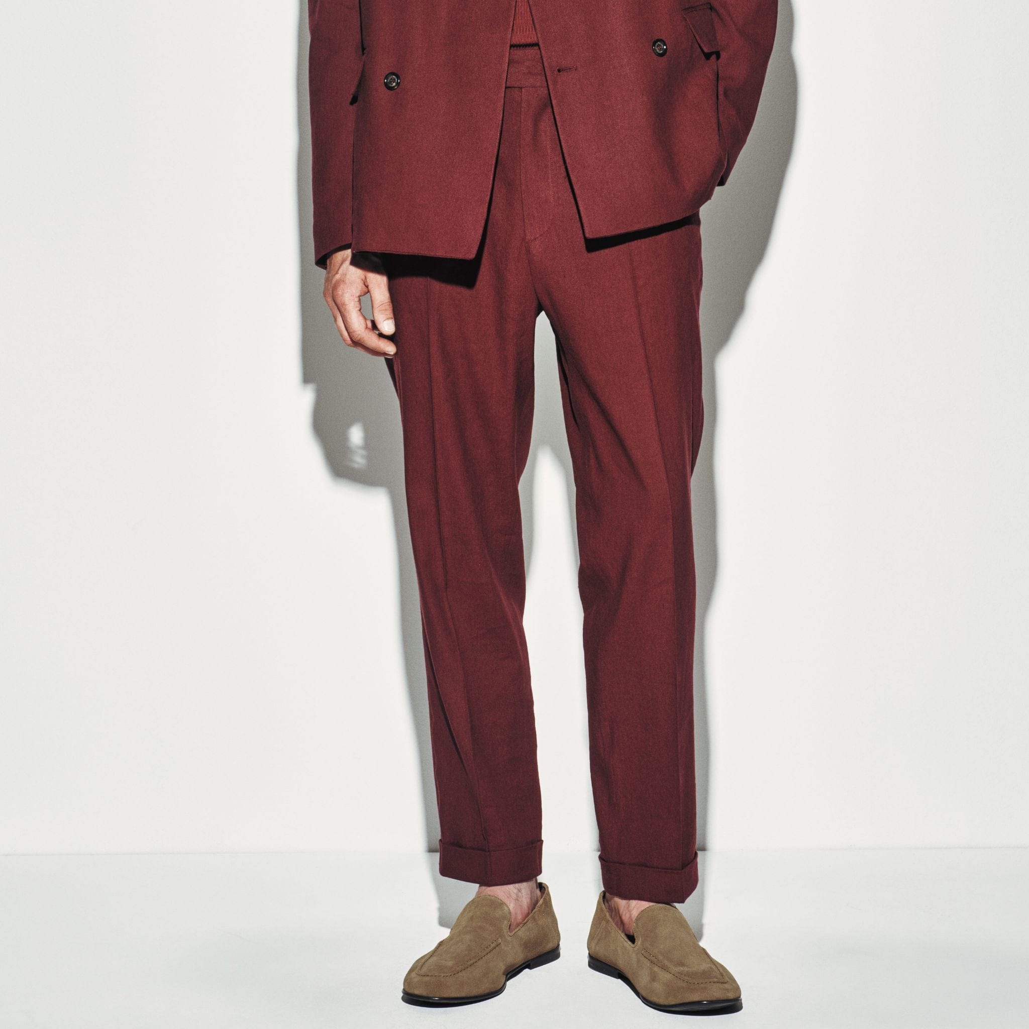 Pantalone Chino Duomo Relaxed Fit in Lino Stretch Mattone Scuro Pantalone Tessuto Paolo Pecora