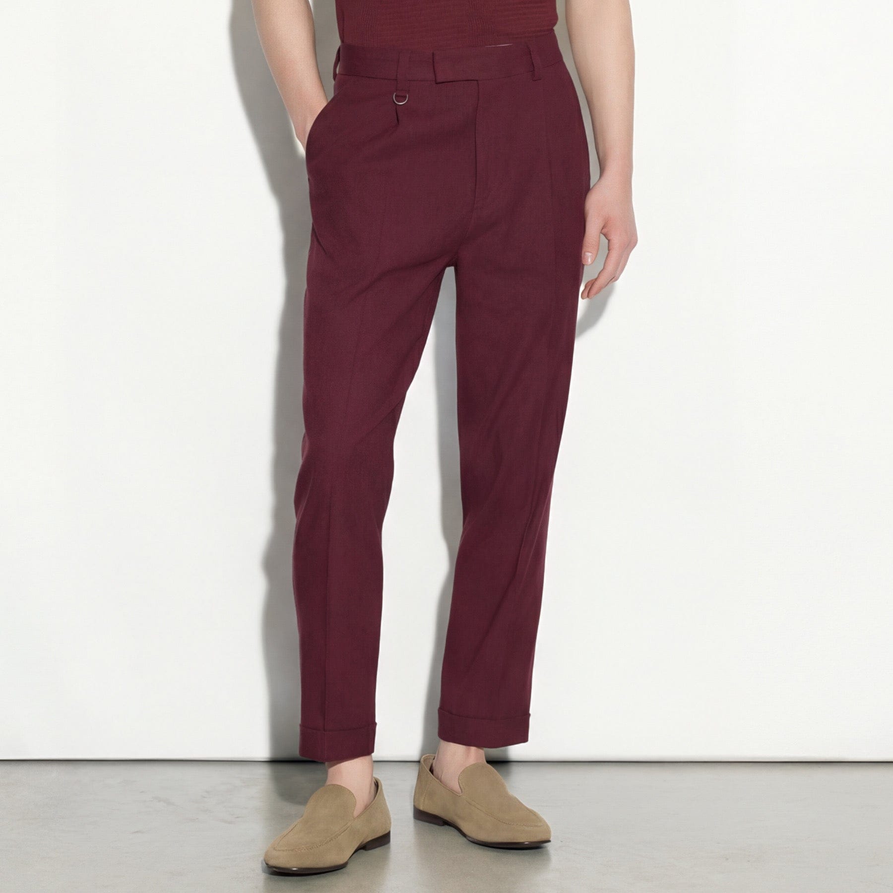 Pantalone Chino Duomo Relaxed Fit in Lino Stretch Mattone Scuro Pantalone Tessuto Paolo Pecora