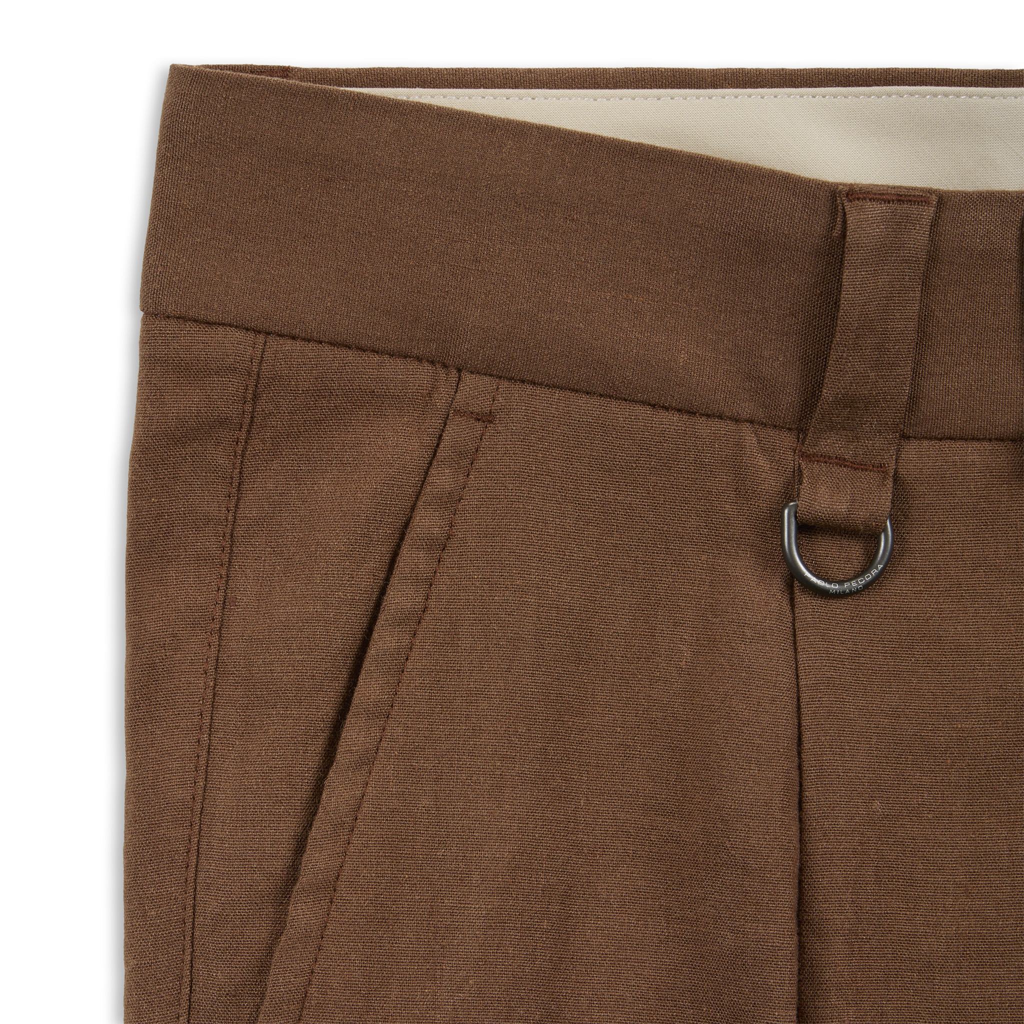 Pantalone Chino Duomo Relaxed Fit in Lino Stretch Nocciola Pantalone Tessuto Paolo Pecora