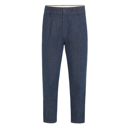 Pantalone Chino in Cotone e Lino Blu Pantalone Tessuto Paolo Pecora