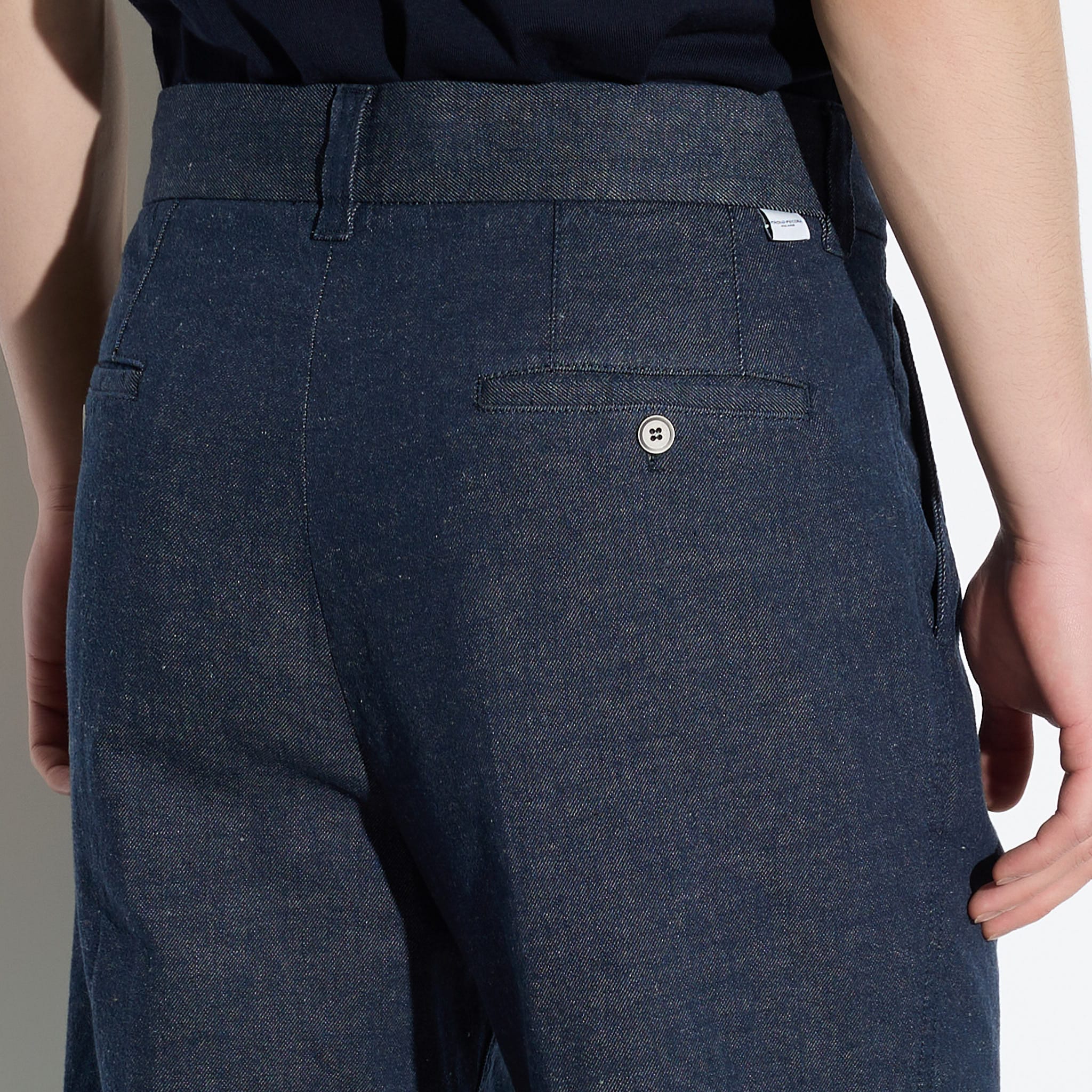 Pantalone Chino in Cotone e Lino Blu Pantalone Tessuto Paolo Pecora