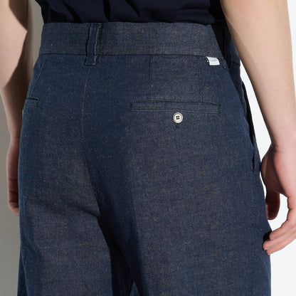 Pantalone Chino in Cotone e Lino Blu Pantalone Tessuto Paolo Pecora