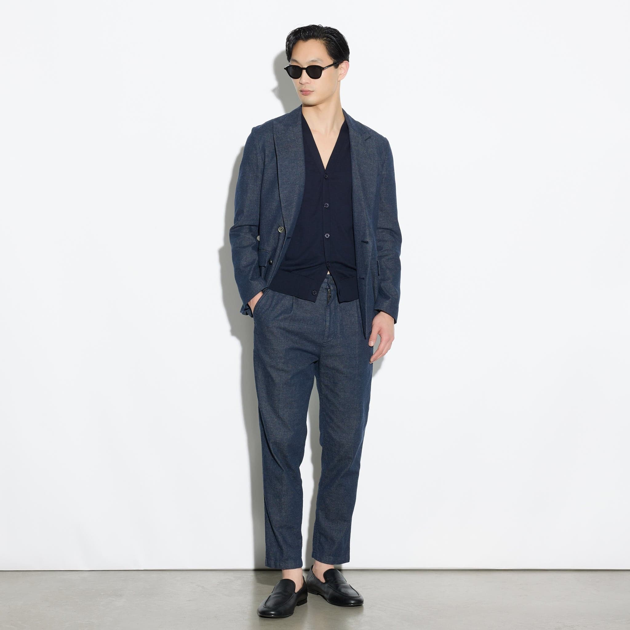 Pantalone Chino in Cotone e Lino Blu Pantalone Tessuto Paolo Pecora