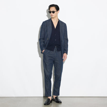 Pantalone Chino in Cotone e Lino Blu Pantalone Tessuto Paolo Pecora