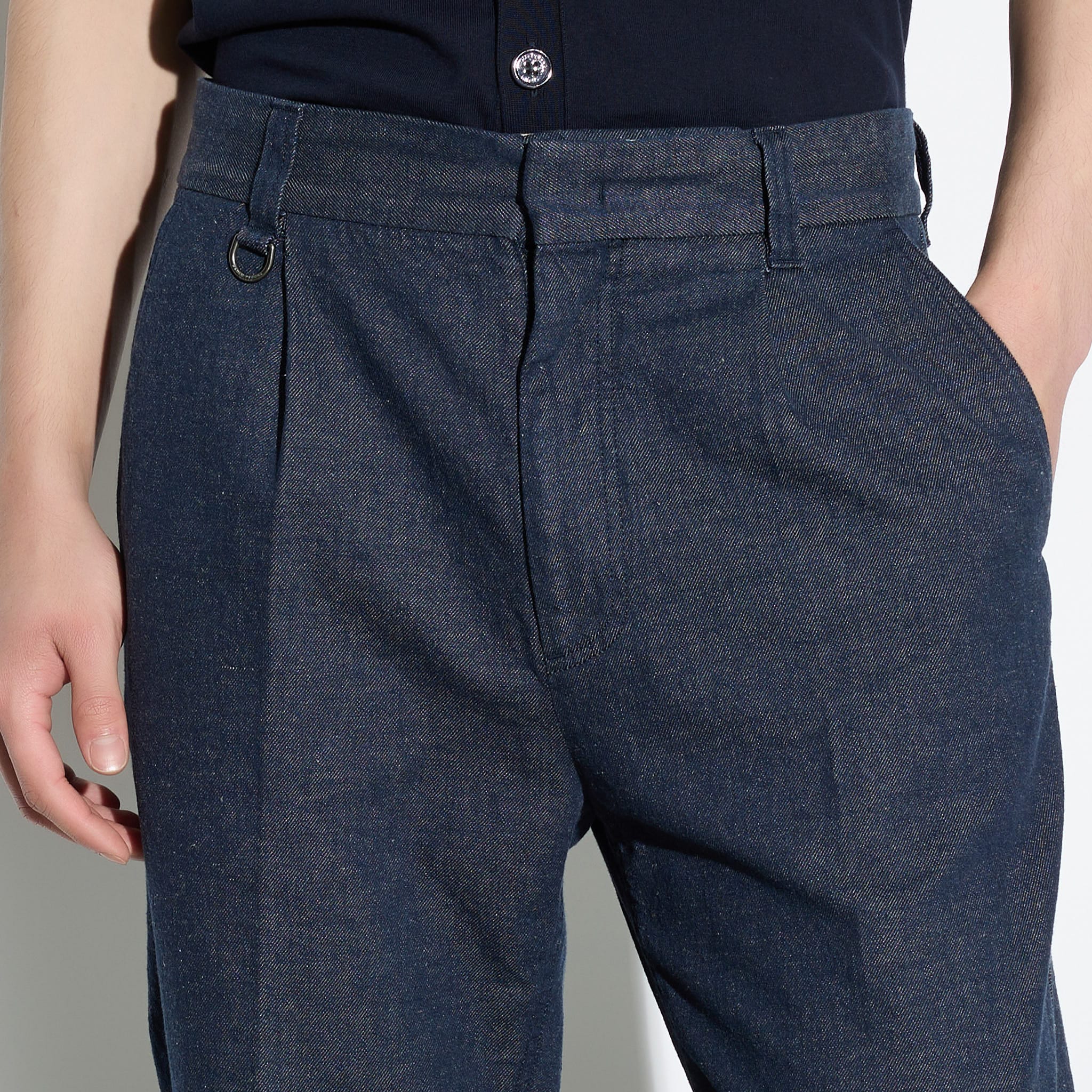 Pantalone Chino in Cotone e Lino Blu Pantalone Tessuto Paolo Pecora