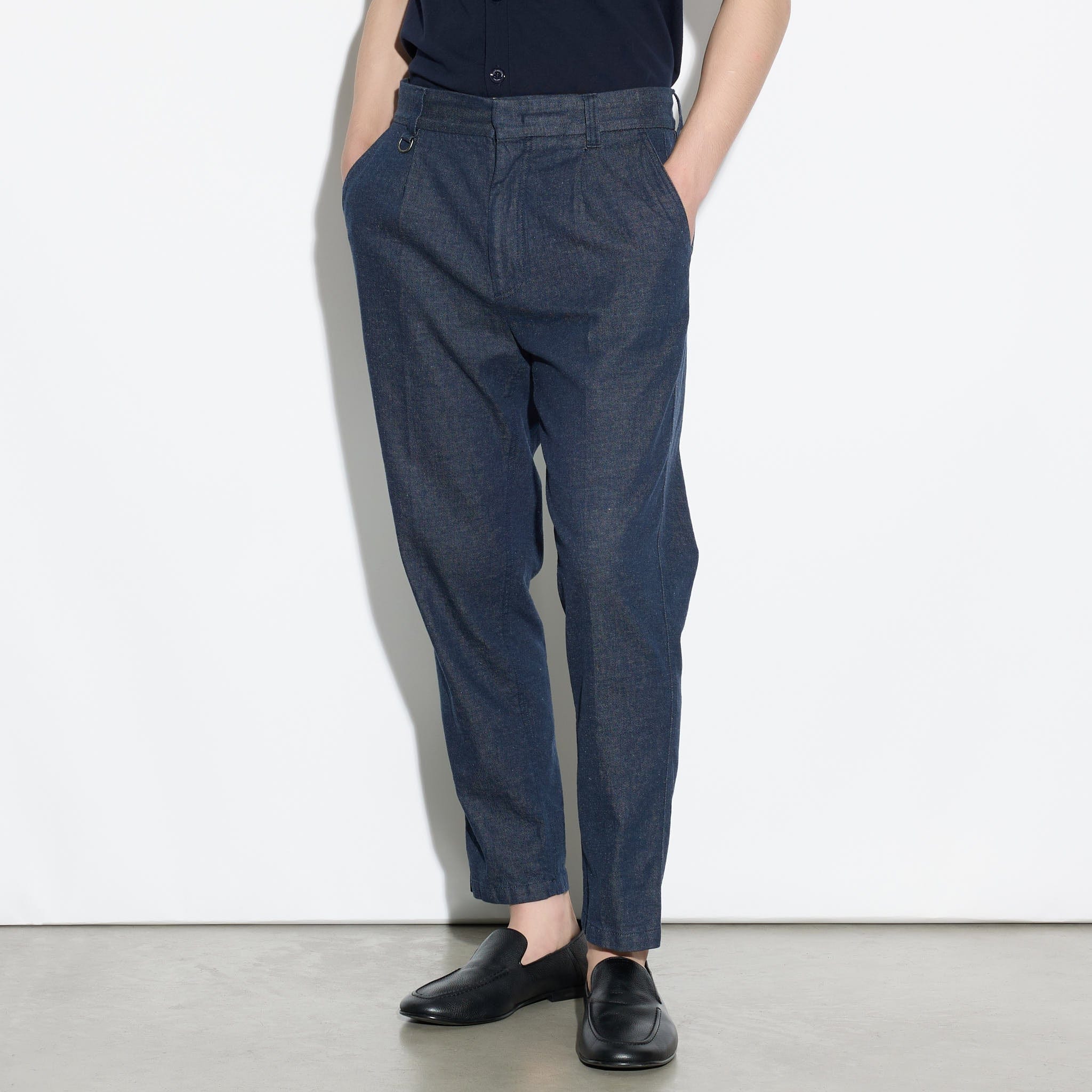 Pantalone Chino in Cotone e Lino Blu Pantalone Tessuto Paolo Pecora