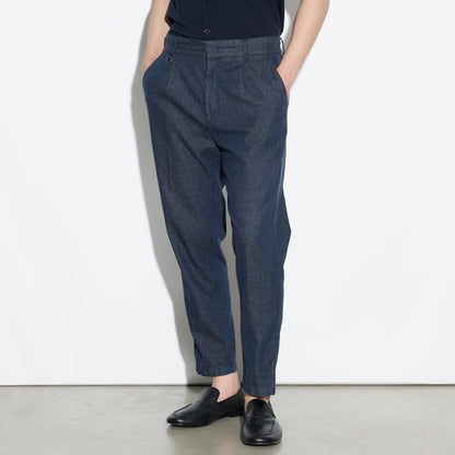 Pantalone Chino in Cotone e Lino Blu Pantalone Tessuto Paolo Pecora