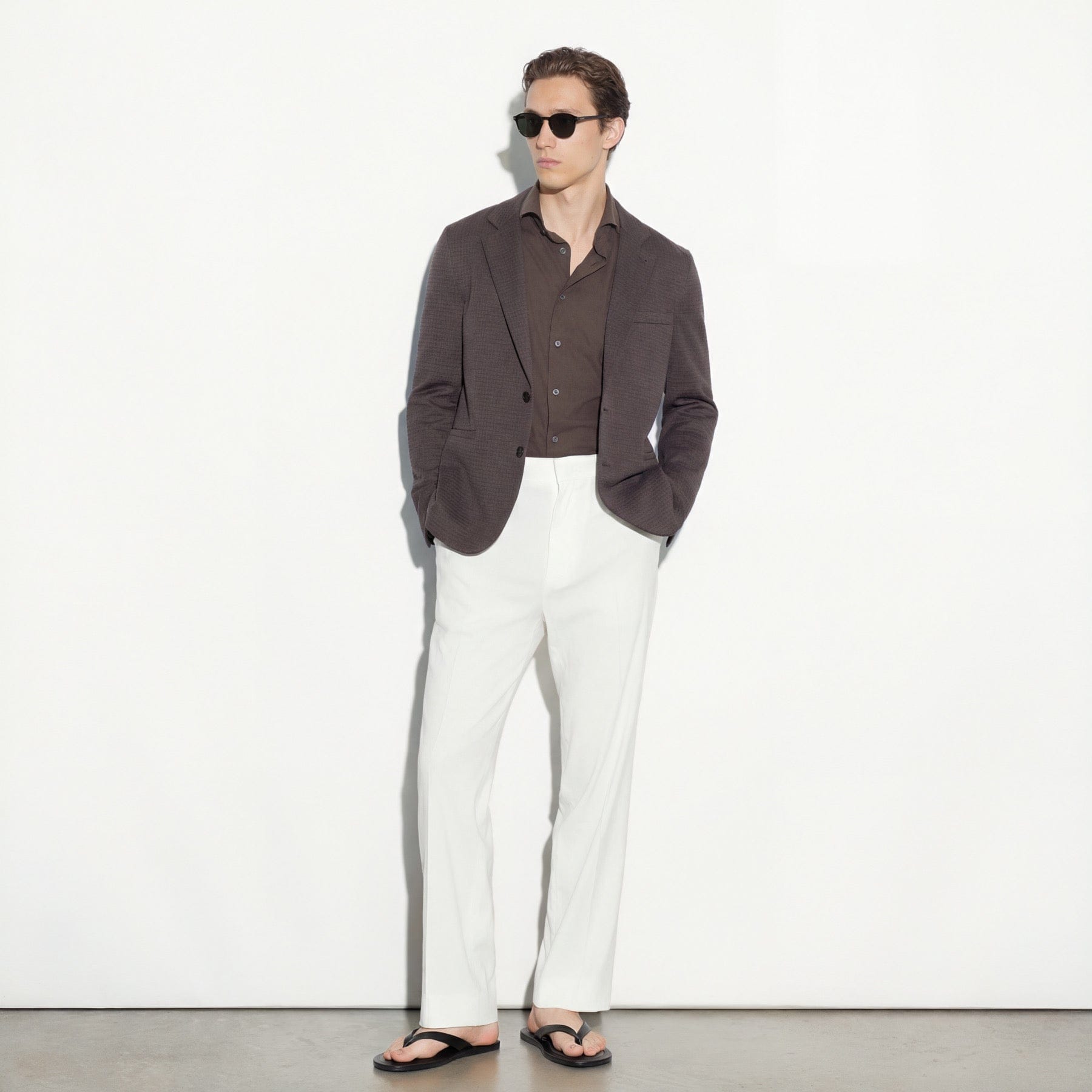 Pantalone Chino Loose Fit in Lino Stretch Panna Pantalone Tessuto Paolo Pecora