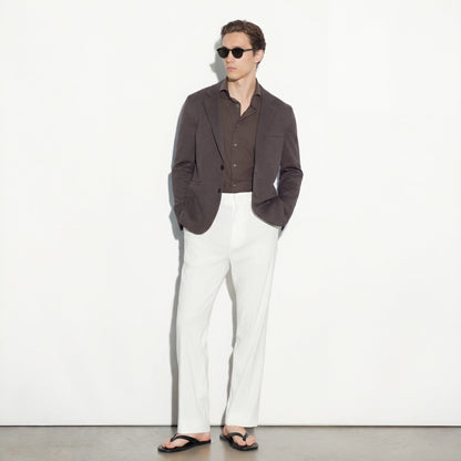 Pantalone Chino Loose Fit in Lino Stretch Panna Pantalone Tessuto Paolo Pecora