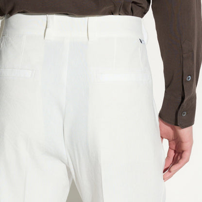 Pantalone Chino Loose Fit in Lino Stretch Panna Pantalone Tessuto Paolo Pecora