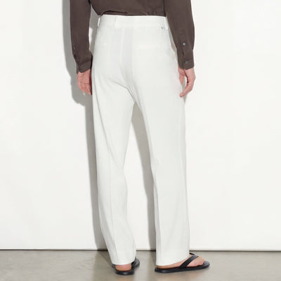 Pantalone Chino Loose Fit in Lino Stretch Panna Pantalone Tessuto Paolo Pecora