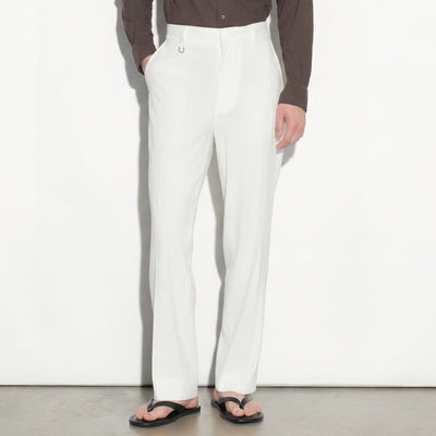 Pantalone Chino Loose Fit in Lino Stretch Panna Pantalone Tessuto Paolo Pecora