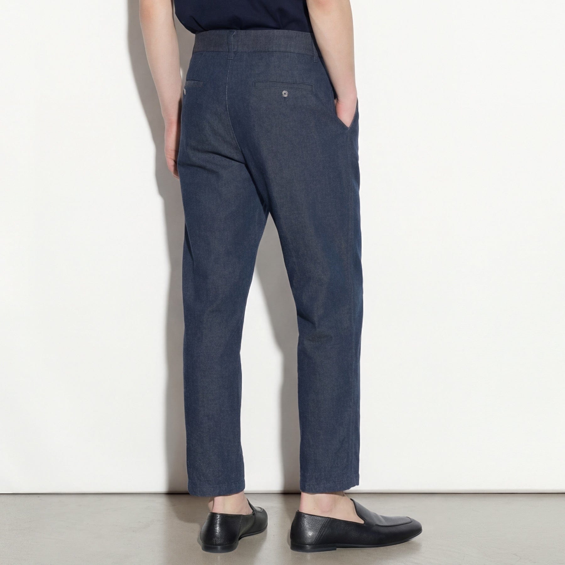 Pantalone Chino Relaxed Fit in Cotone e Lino Blu Pantalone Tessuto Paolo Pecora