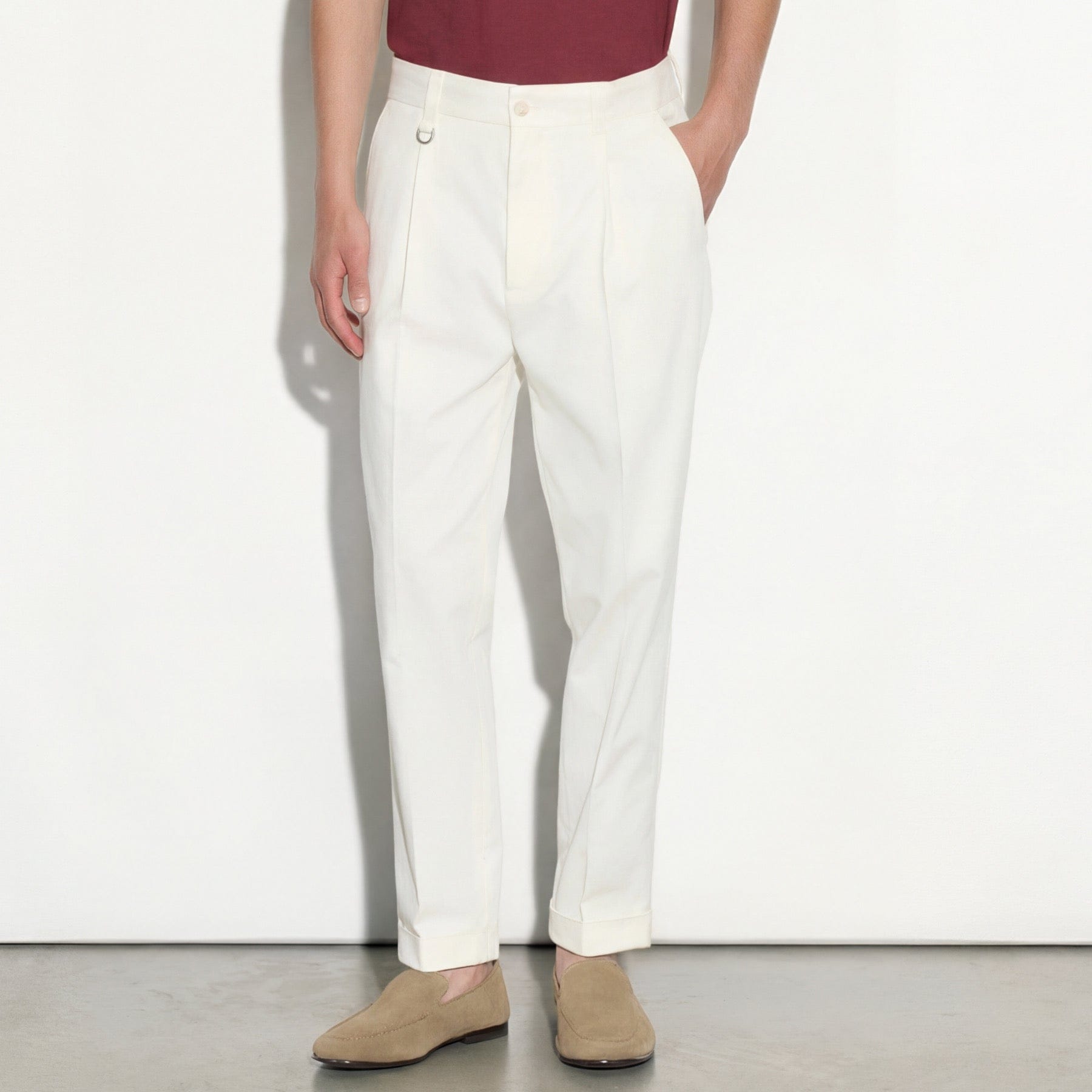 Pantalone Chino Relaxed Fit in Cotone Panna Pantalone Tessuto Paolo Pecora