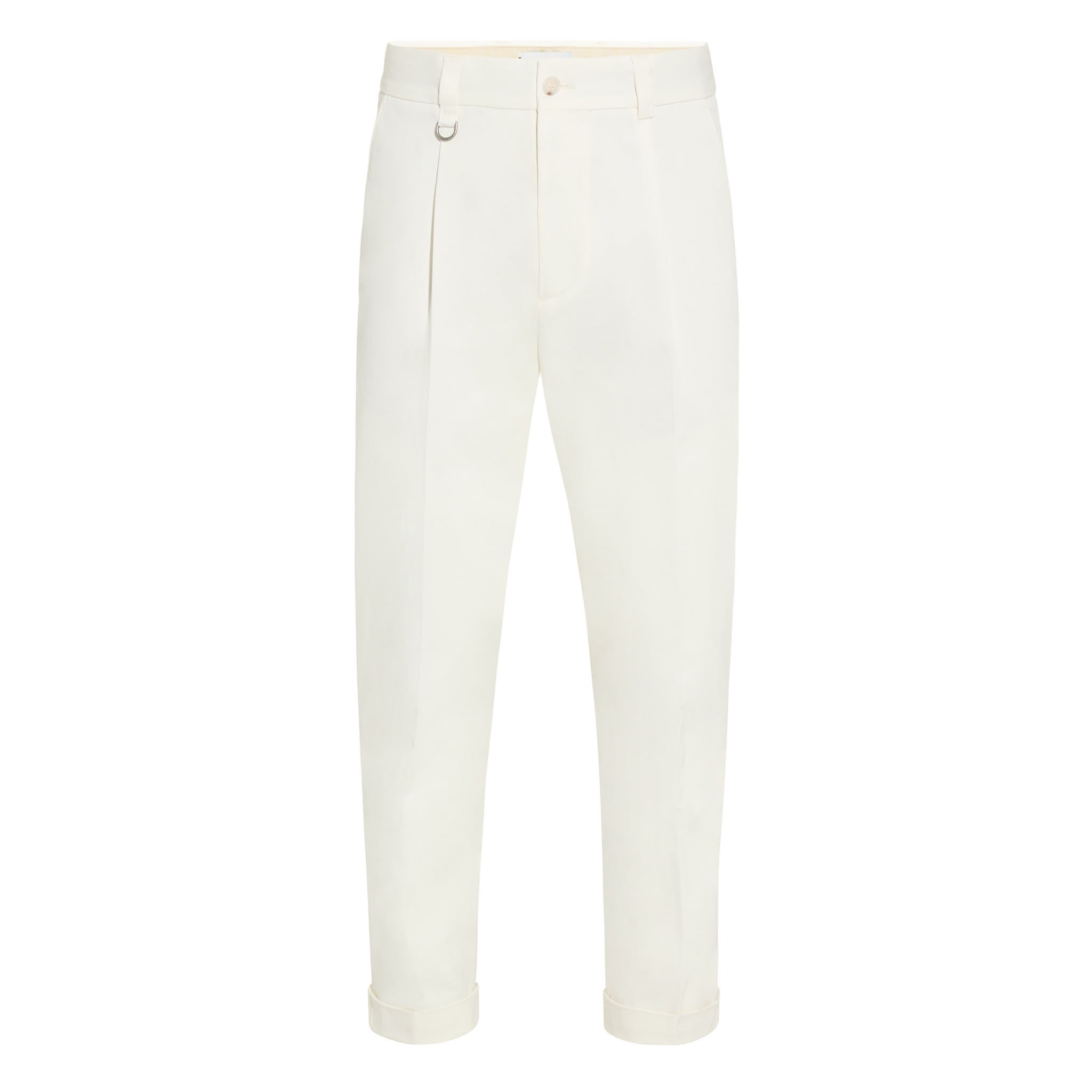 Pantalone Chino Sartoriale con Pinces in Cotone Panna Pantalone Tessuto Paolo Pecora