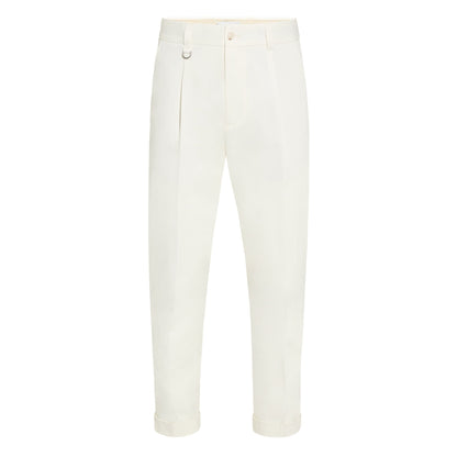 Pantalone Chino Sartoriale con Pinces in Cotone Panna Pantalone Tessuto Paolo Pecora