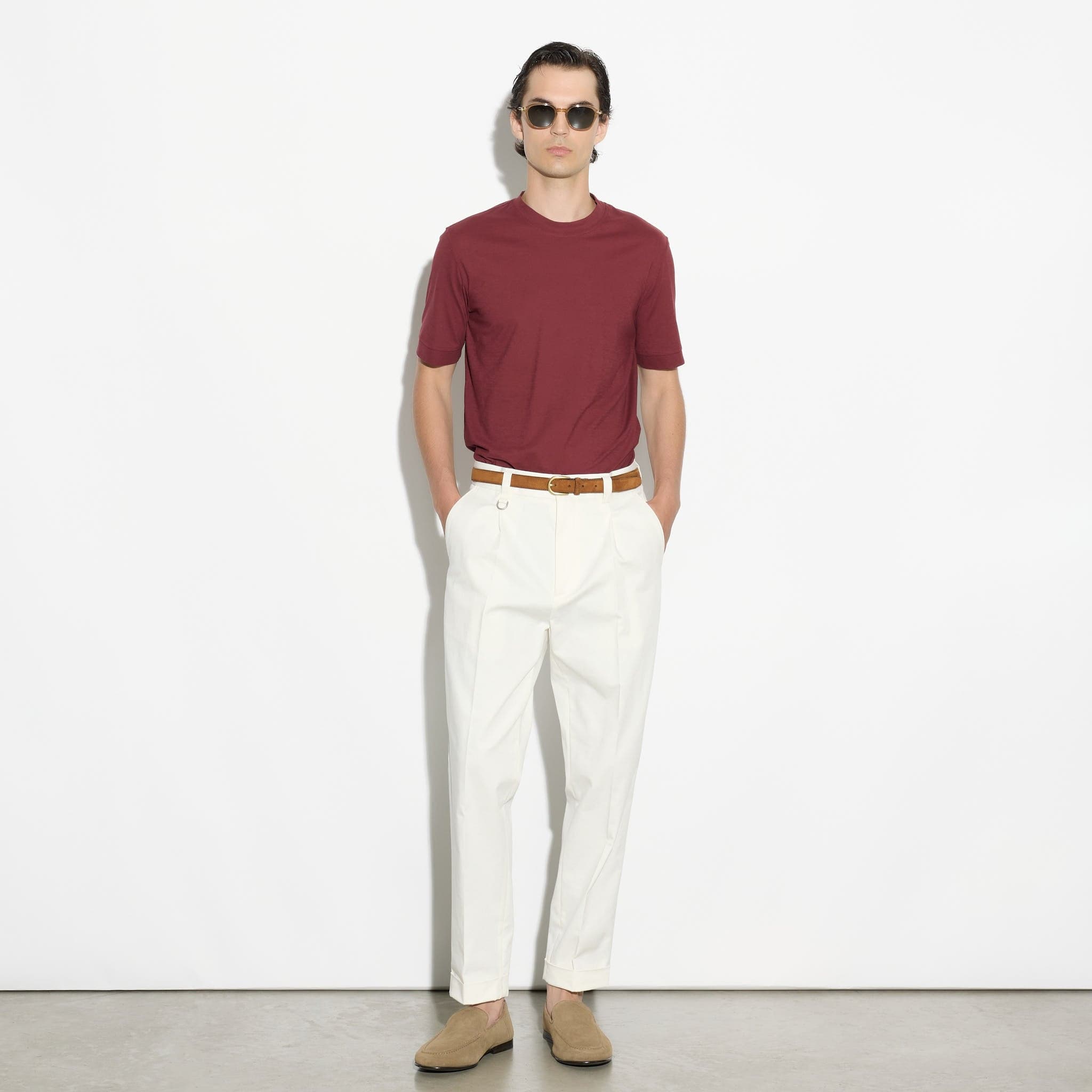 Pantalone Chino Sartoriale con Pinces in Cotone Panna Pantalone Tessuto Paolo Pecora