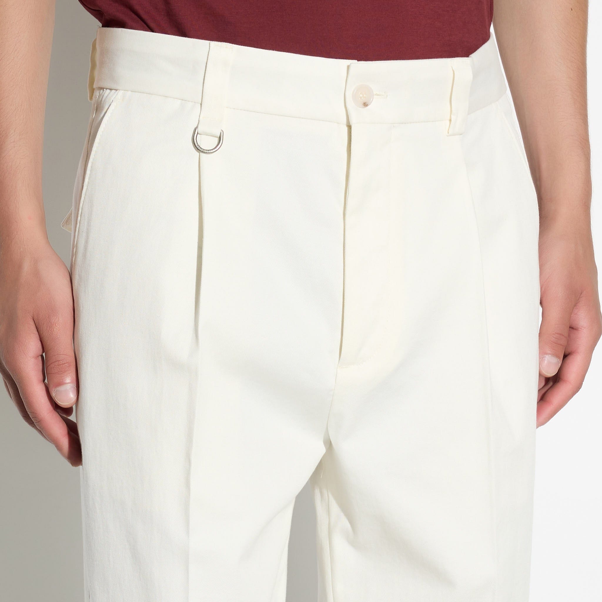 Pantalone Chino Sartoriale con Pinces in Cotone Panna Pantalone Tessuto Paolo Pecora