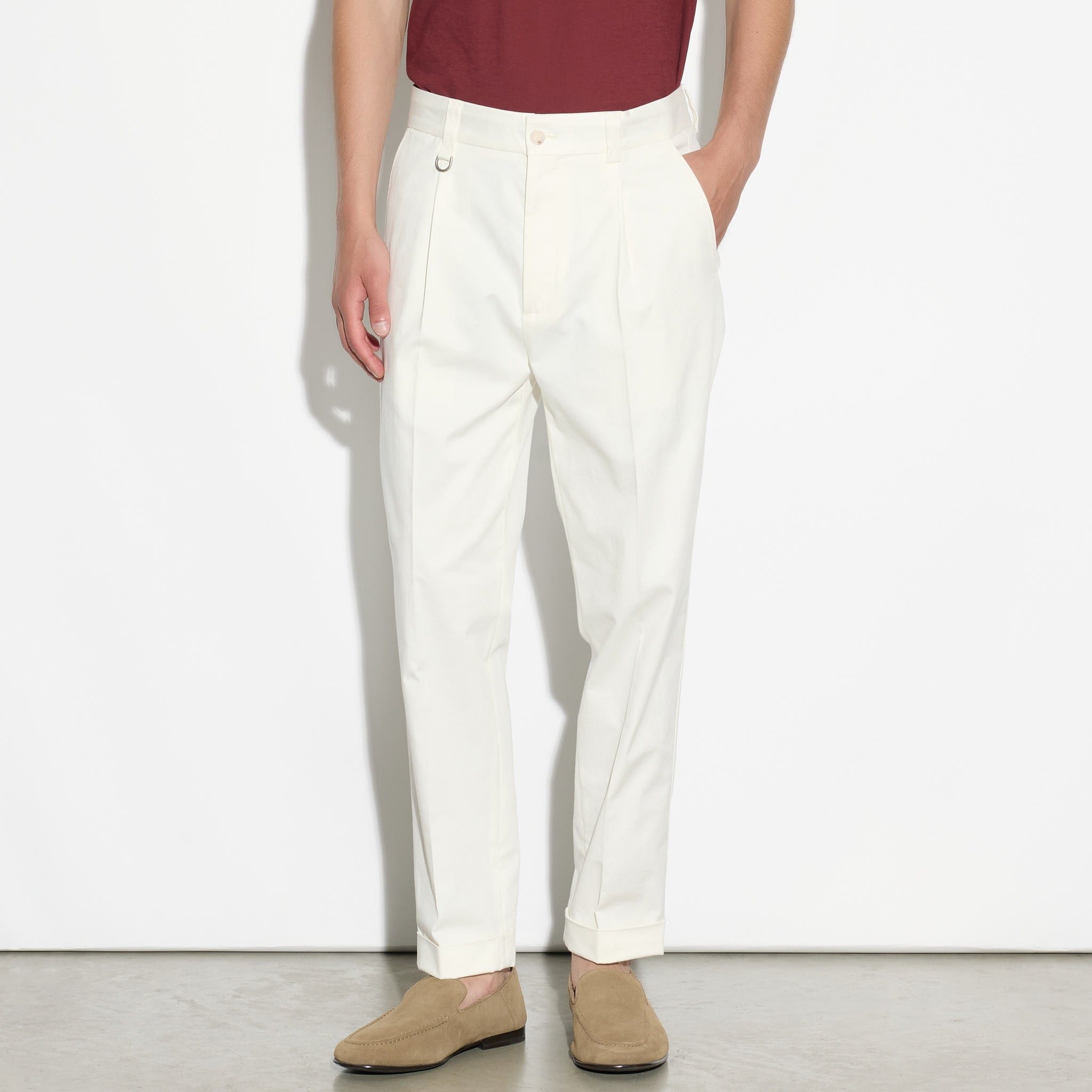 Pantalone Chino Sartoriale con Pinces in Cotone Panna Pantalone Tessuto Paolo Pecora