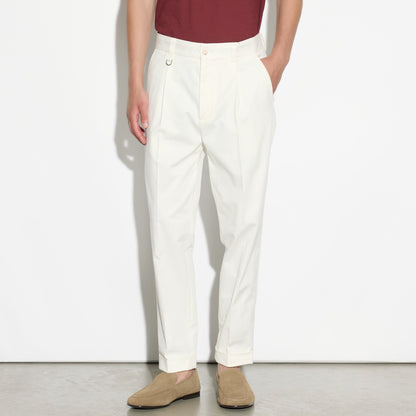 Pantalone Chino Sartoriale con Pinces in Cotone Panna Pantalone Tessuto Paolo Pecora