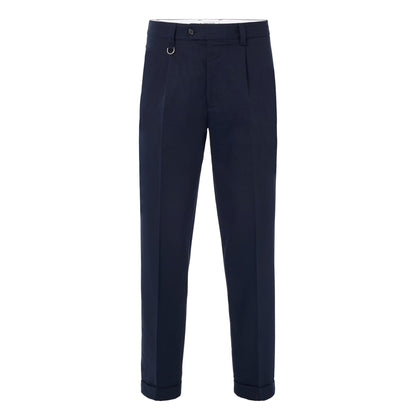 Pantaloni Chino in Tela di Lino e Cotone Blu Navy Pantalone Tessuto Paolo Pecora