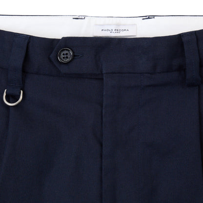 Pantaloni Chino in Tela di Lino e Cotone Blu Navy Pantalone Tessuto Paolo Pecora