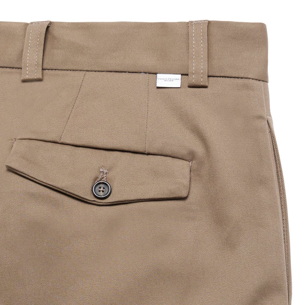 Pantaloni Chino in Gabardina di Cotone Tortora Paolo Pecora