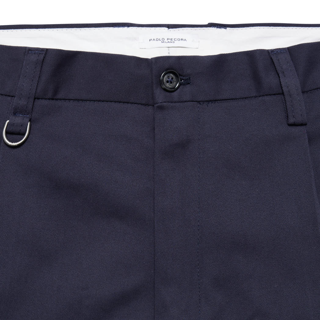 Pantaloni Sartoriali con Pinces Blu Navy in Gabardina di Cotone Paolo Pecora