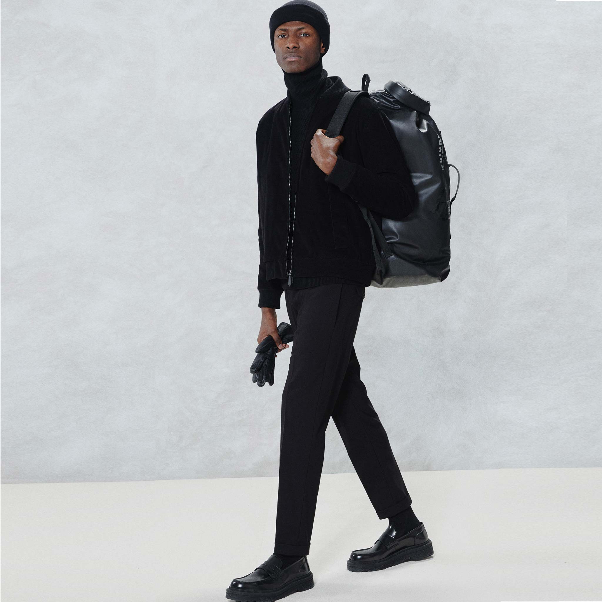 Pantaloni Sartoriali con Pinces Gabardina di Cotone Nero Paolo Pecora