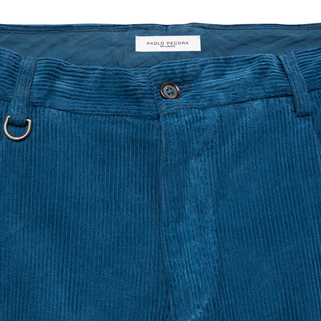 Pantaloni Sartoriali Petrolio in Velluto a Coste Paolo Pecora