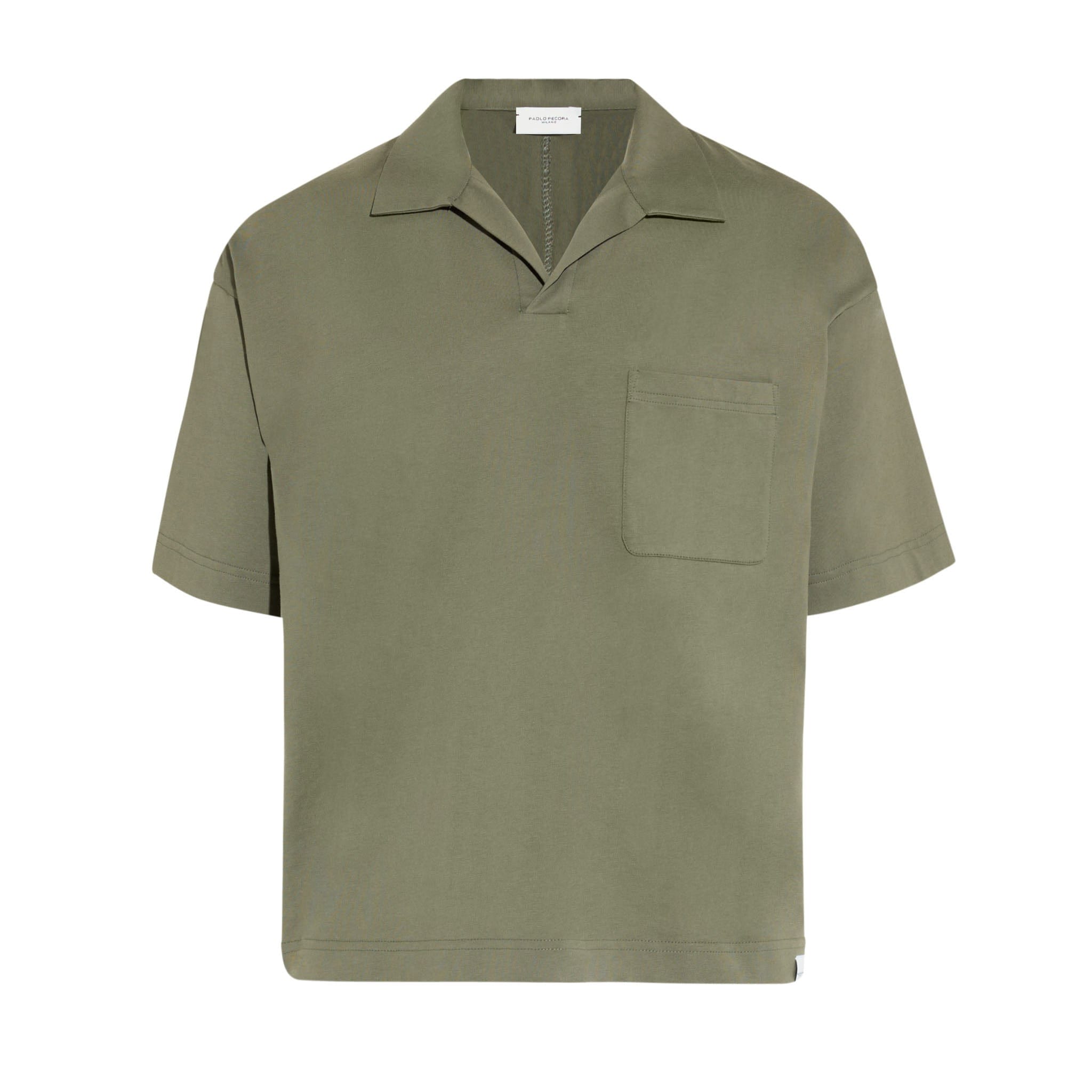 Maglia a Polo Over con Collo Aperto in Cotone Verde Scuro Polo T-Shirt Paolo Pecora