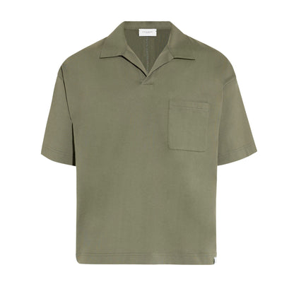 Maglia a Polo Over con Collo Aperto in Cotone Verde Scuro Polo T-Shirt Paolo Pecora