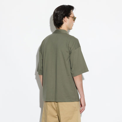 Maglia a Polo Over con Collo Aperto in Cotone Verde Scuro Polo T-Shirt Paolo Pecora