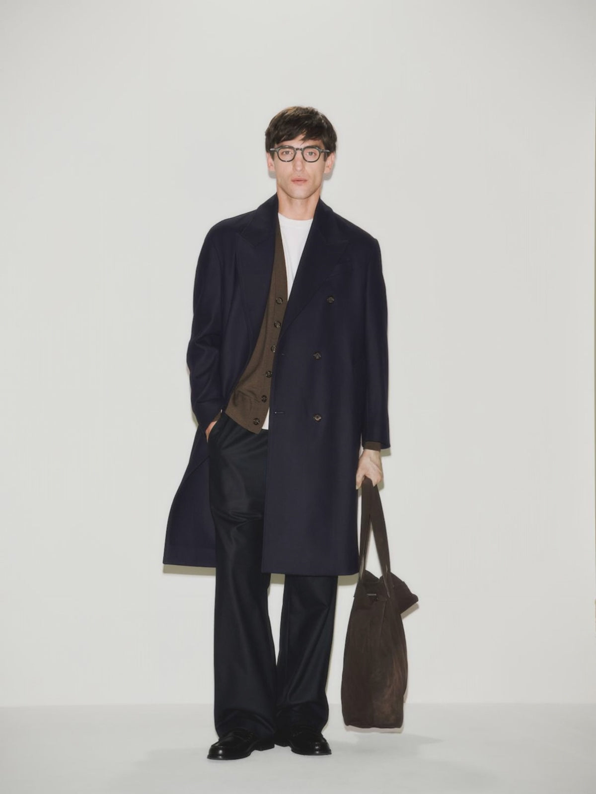 Blue Loose Fit Wool and Cashmere Coat